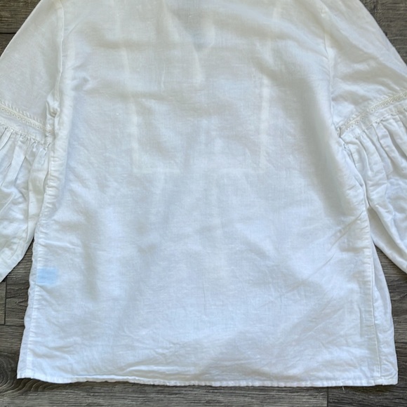 J. McLaughlin | Linen Cotton Blend Popover Balloon Sleeve Resort Blouse Small - Picture 6 of 9